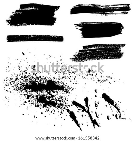 Abstract black brush strokes paint spots. Vector set.