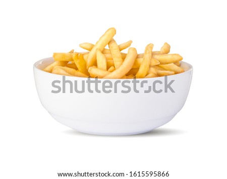 bowl of french fries  in a white background Royalty-Free Stock Photo #1615595866