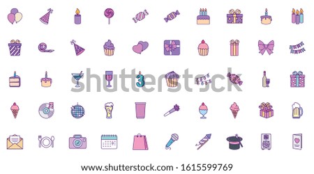 Icon set design, Happy birthday card celebration decoration surprise party anniversay and invitation theme Vector illustration