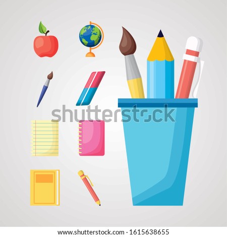 bundle of school set supplies vector illustration design