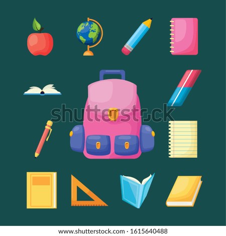 bundle of school set supplies vector illustration design