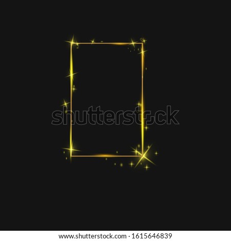 Golden frame with lights effects.  Isolated on black transparent background. Golden shiny frames with dust isolated 