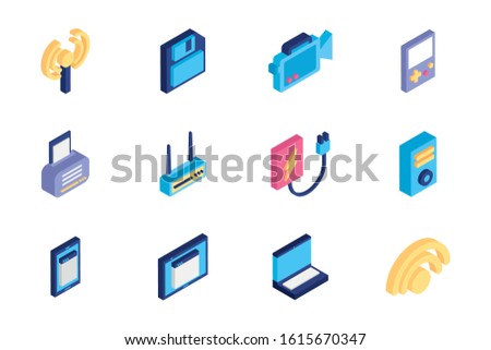 bundle of technology devices icons vector illustration design