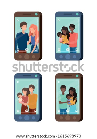 Smartphones and family design, Digital technology communication social media internet web and cellular theme Vector illustration