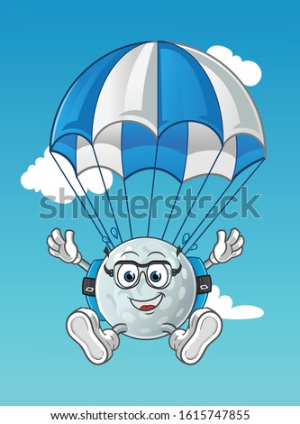 golf ball skydiving cartoon with parachutes and glasses. cartoon mascot vector