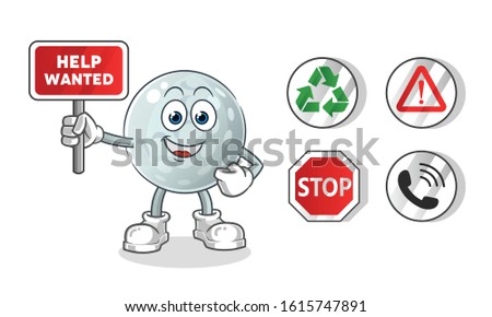 golf ball holding sign cartoon. including recycling sign, caution, stop, telephone. cartoon mascot vector