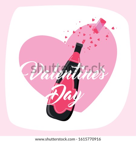 Hearts and champagne bottle design of Happy valentines day love passion romantic wedding decoration and marriage theme Vector illustration