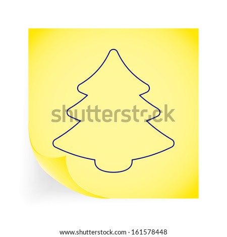 Christmas tree. Single icon on the yellow note paper. Vector illustration.