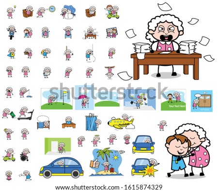 Cartoon Old Granny Character - Collection of Concepts Vector illustrations