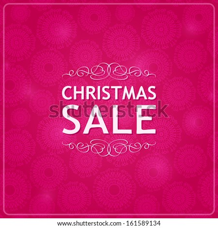 White Christmas Sale Tag on Magenta Doodle Snowflake Pattern.  Buying Gift on Holidays