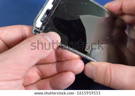 a Screen broken smartphone. Split screen sensor