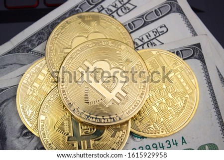 Bitcoin mining trade concept. Business financial commerce. Banking currency sign. Finance, global digital money. 