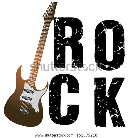 abstract special guitar with rock text on white background