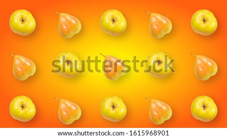 Abstract picture of pears on a yellow-red gradient background.