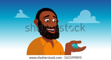 cartoon vector illustration of a fisherman with a fish 