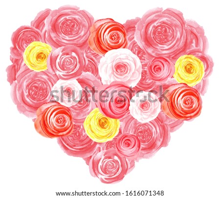Roses romantic heart. Hand painted floral watercolor
stock illustration. Isolated element on a white back
ground. Perfect for birthday, valentine, wedding invitations cards.
