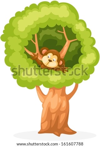 illustration of isolated cartoon monkey on the tree