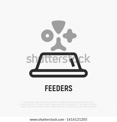 Dry pet food in bowl. Thin line icon. Symbol of feeder. Modern vector illustration.