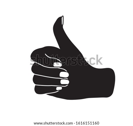 Black and White Hand Sign, Thumbs Up, Icon Like Vector Design