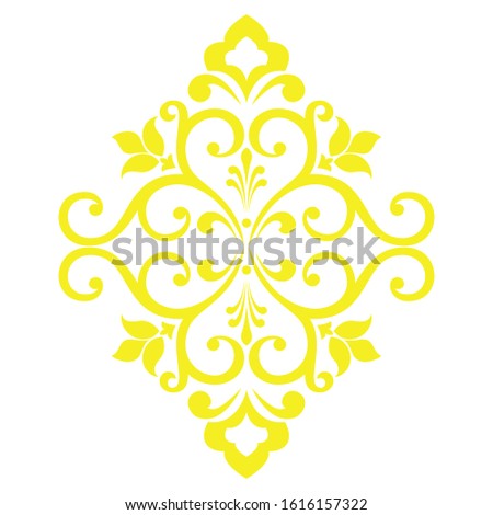 Damask graphic ornament. Floral design element. Yellow vector pattern