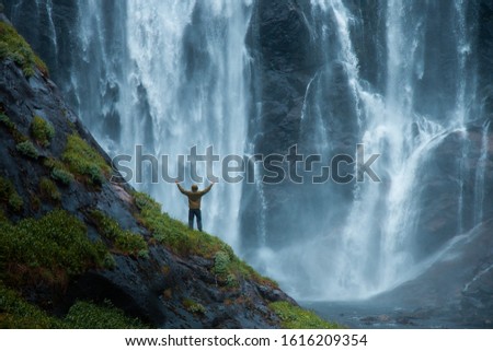 waterfall adventure in Hardanger, Norway Royalty-Free Stock Photo #1616209354