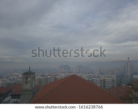 Drone shot of Sarajevo, visible high pollution