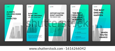 Instagram stories templates pack with cityscape vector illustration on background. Good for flyer, leaflet, booklet, roll-up banner, social media post, facebook story, presentation template. Royalty-Free Stock Photo #1616266042