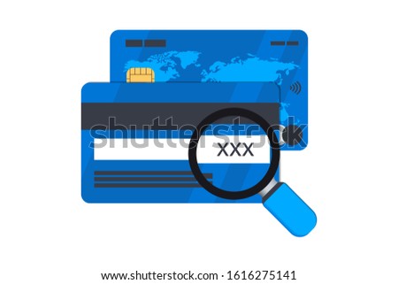 CVV code with credit card and magnifying glass. CVV bank card under the magnifying glass, Enter CVV code icon credit card and magnifying glass, cvv numbers Royalty-Free Stock Photo #1616275141