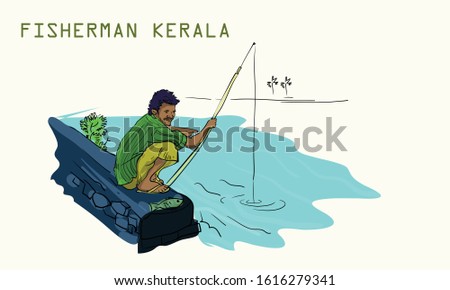 fisherman in kerala vector illustration