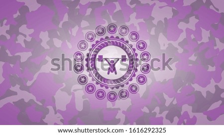 snatch, weightlifting icon inside pink and purple camouflage texture