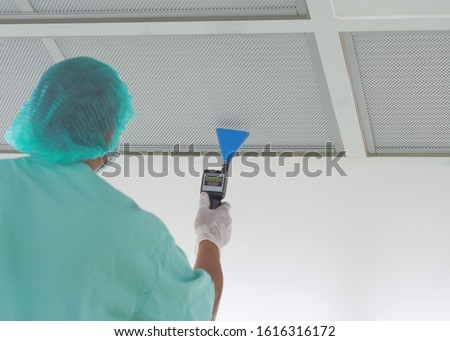 Technician are scanning leak on HEPA Filter in Operating room - Cleanroom HEPA LEAK TESTS Royalty-Free Stock Photo #1616316172
