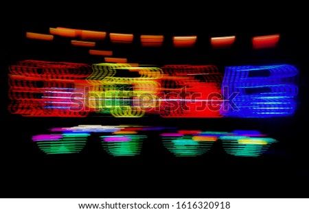 Panning. Motion blur. Blurred. slow shutter speed. LED lighting decoration for celebrate Happy Chinese New Year 2020