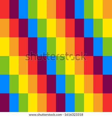 LGBT abstract flag pattern. Geometric rectangles background, bright rainbow spectrum colors. LGBTQ colors. Abstract geometric rectangles seamless pattern, rainbow rectangles. Vector illustration.