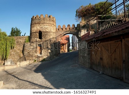 Ancient gate of old fortress in Signaghi city in Kakheti region Georgia.