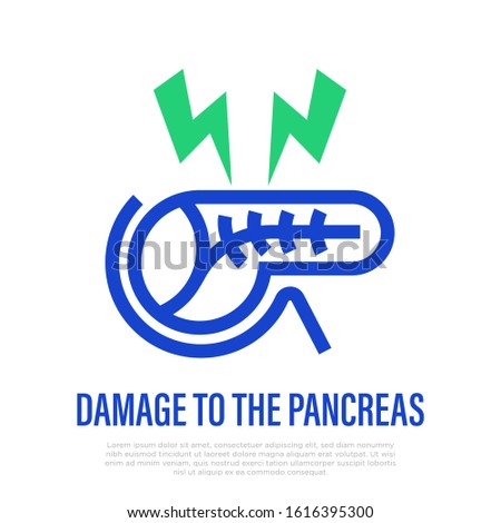 Damaged pancreas thin line icon. Pancreatitis. Healthcare and medical vector illustration.