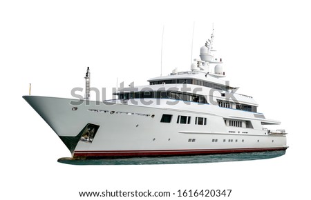 Luxury super yacht isolated on white background. Large mega yacht. Motor yacht. Royalty-Free Stock Photo #1616420347