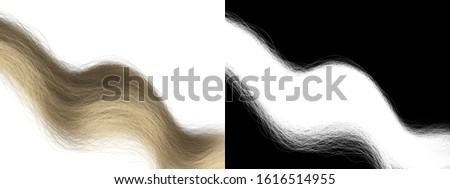 Blond Wavy Hair Extension Isolated Pattern - Fair Strand of Hair with Alpha Channel - Long Chignon 3d Model Rendering Background Illustration 
