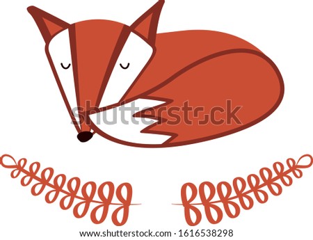 Vector image of a sleeping Fox on a white background with a Floral ornament.