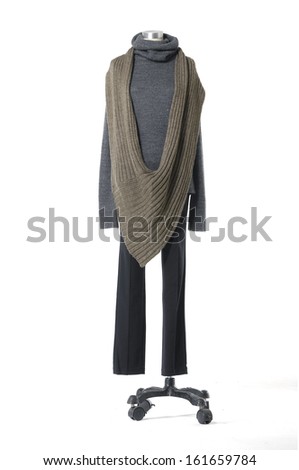full length mannequin dressed fashionably and trousers on white background
