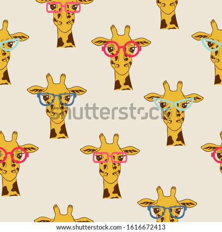 Seamless pattern with funny giraffes. Vector illustration.