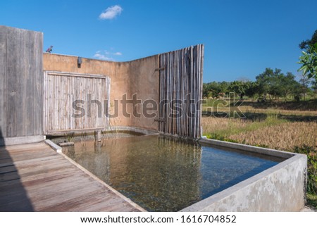 swimming pool with natural background in the morning in countryside