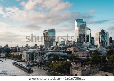 Elevated View of the City of London District with Famous Buildings