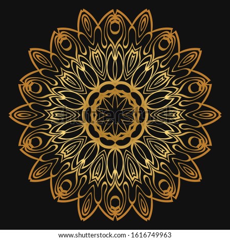 Luxury golden color Hand-Drawn Henna Ethnic Mandala. Circle lace ornament.  illustration. for coloring book, greeting card, invitation, tattoo. Anti-stress therapy pattern