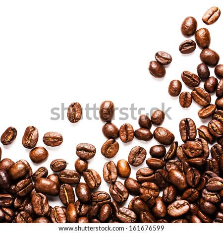 Roasted Coffee Beans  background texture isolated on white background with copy space for text, macro Royalty-Free Stock Photo #161676599
