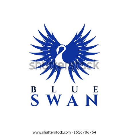 flying blue swan logo design vector illustration template