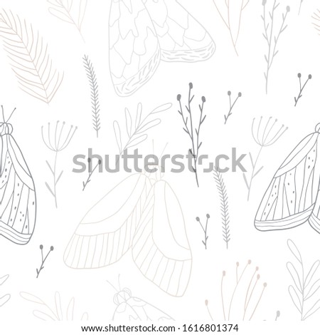 Hand drawn moths. Seamless pattern with non-butterflies.
