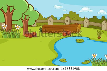 Background scene with trees and pond illustration
