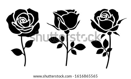 
Set of decorative rose with leaves. Flower silhoutte. Vector illustration