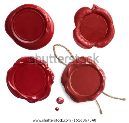 Old red wax seals or stamps set isolated on white Royalty-Free Stock Photo #1616867548