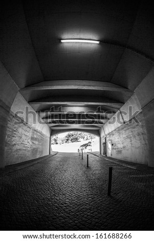 Light at the end of tunnel black and white